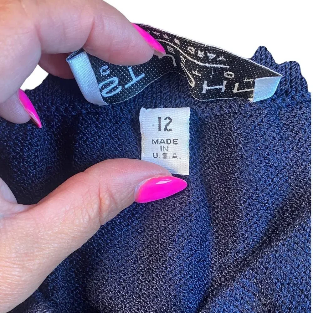 Vintage St. John Collection Marie Gray Navy Blue Wool Sweater Skirt Size 12 - Picture 4 of 5